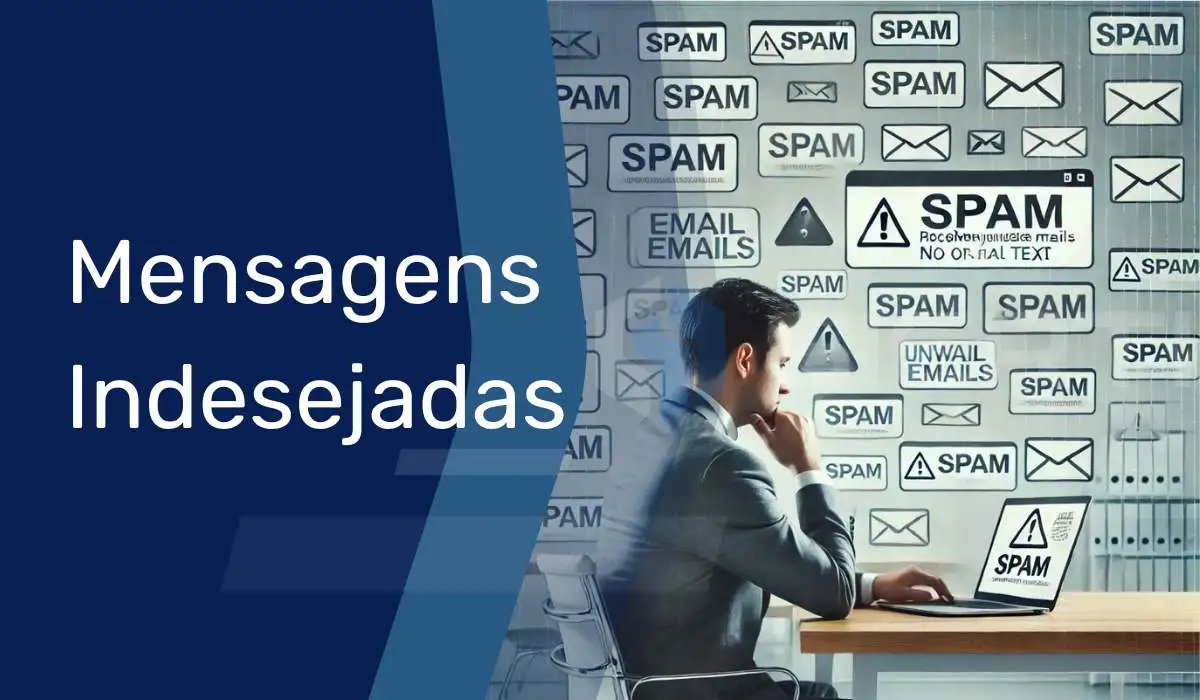 Profissional frustrado com mensagens indesejadas na caixa de entrada do e-mail.